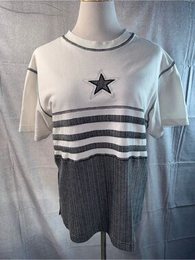 1906-Vintage Blast Women's Short Sleeve Star Stripe Tee in White and Gray